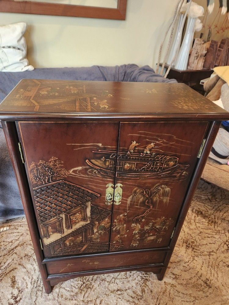 Chinese Wood Carved Cabinet Mid 20 Century