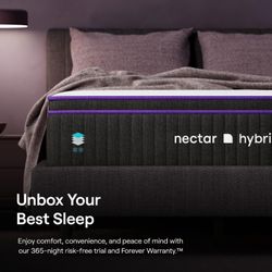 Nectar memory foam mattress queen + 2 night stands + 2 lamps