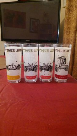 4 frosted antique auto show glasses