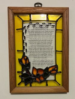 Footprints Prayer Stained Glass Wall Plaque