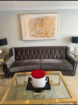 Gray Velvet Tufted Chesterfield Sofa