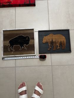 Rustic Wood Buffalo and Bear Forest Wall Sign