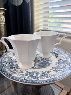 White Ironstone Cream Soup Cups Pair Castleton Japan 2 mugs