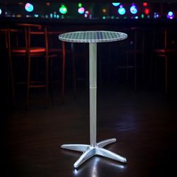Aluminum Indoor Outdoor 23.75" Round Restaurant Bar height 45" Table flip top, Patio Stainless Steel Silver Furniture 25.75" base