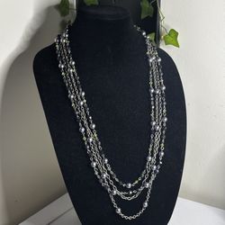 ✨ Multi-Strand Silver-Tone Necklace w/ Pearl & Crystal Accents ✨