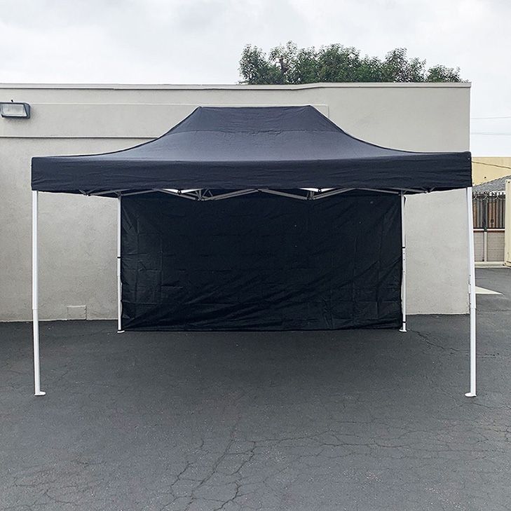 (NEW) $170 Heavy Duty 10x15 FT Canopy with (1 Sidewall) EZ PopUp Party Tent w/ Carry Bag (White, Black) 