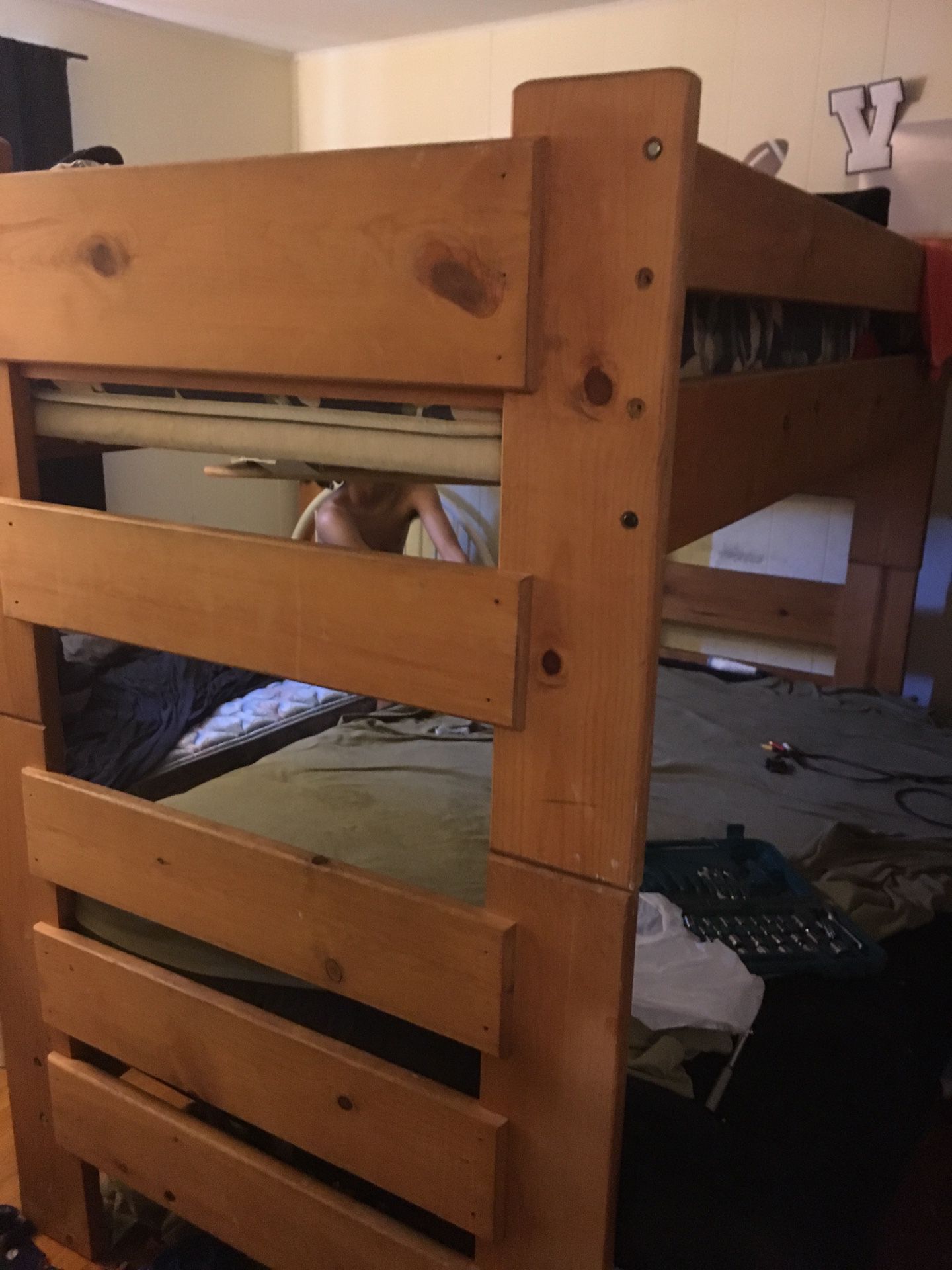 Pine wood twin over full bunk bed