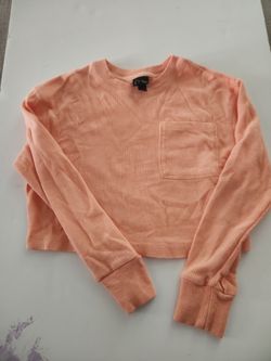 Peach Waffle Knit Cropped Long Sleeve Top
