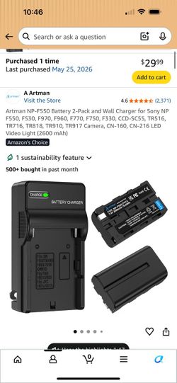 Artman Battery 2-Pack and Charger (Camera Monitor Battery)