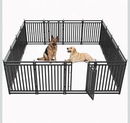 47" H 15-Panel Metal Dog Playpen for Yard & RV, Black Silver