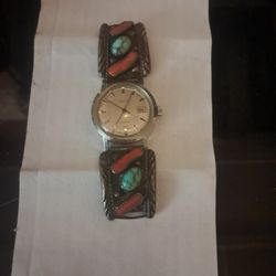 Vintage Jubilee Native American Turquoise And Coral Stones Watch
