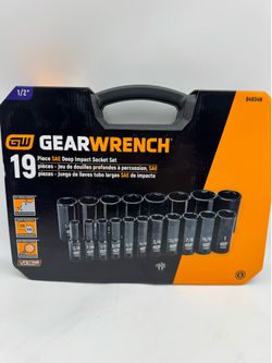 GEARWRENCH 19 Piece 1/2 Inch Drive 6 Point Impact Socket Set, Deep, SAE - 84934N