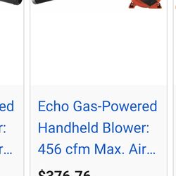 ECHO Gas-Powered Handheld Blower: 456 cfm Max. Air Flow, 172 mph Max. Air Speed