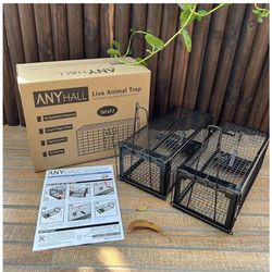 2-Pack Rat Traps Humane Live Mouse Vole Chipmunk Trap Cage for Indoors and Outdoors (Black) iron