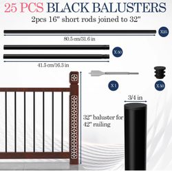 Vrisa 25 Pack Deck Balusters 32 Inches Metal X(13)