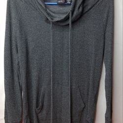 Eye Candy Dark Gray Ribbed Cowl Neck Hoodie L