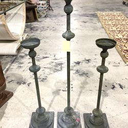 Set of 3 Metal Candleholders Candlesticks - See measurements