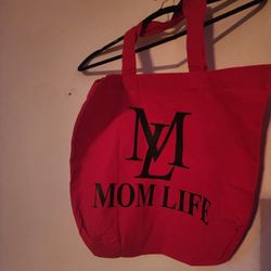 Handmade “Mom Life” Tote Bag – Red Canvas, Custom Design