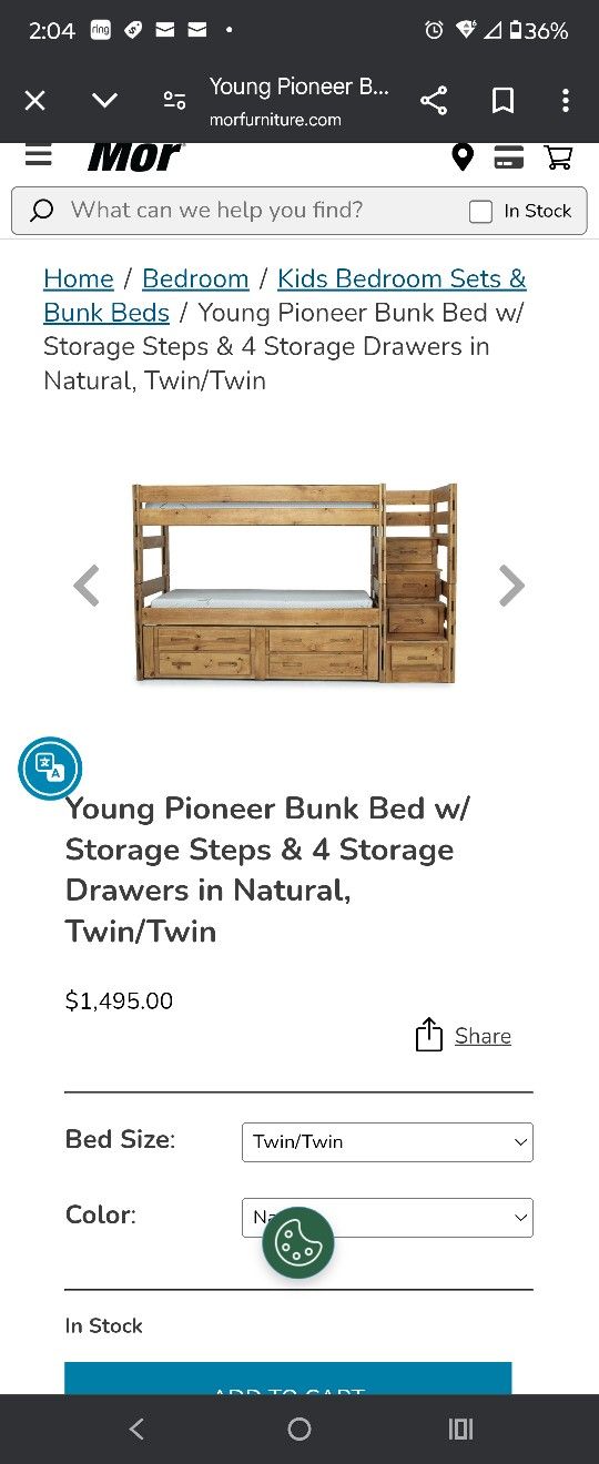 Wood Bunk Bed. With Stairs Storages