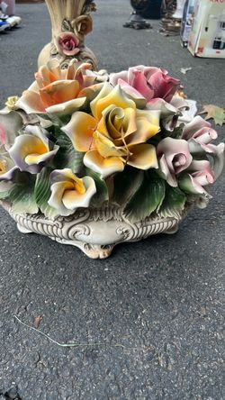 Capodimonte Porcelain Flower Basket Centerpiece