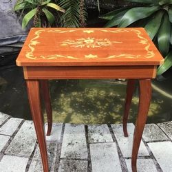 Vintage Wooden Inlaid Sound of Music Table And Jewelry Box 