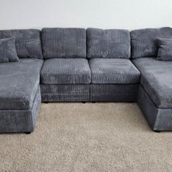 ✅️✅️4 pc  corduroy fabric sectional sofa with double chaise ✅️✅️