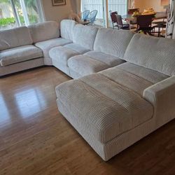 New 5 Piece Corduroy Sectional.  Beige Or Grey.  90x164x66.  Free Delivery!