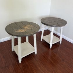 Two End-Tables White & Brown 