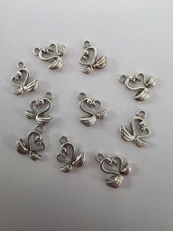Silver Swan Charm Pendants Set of 10