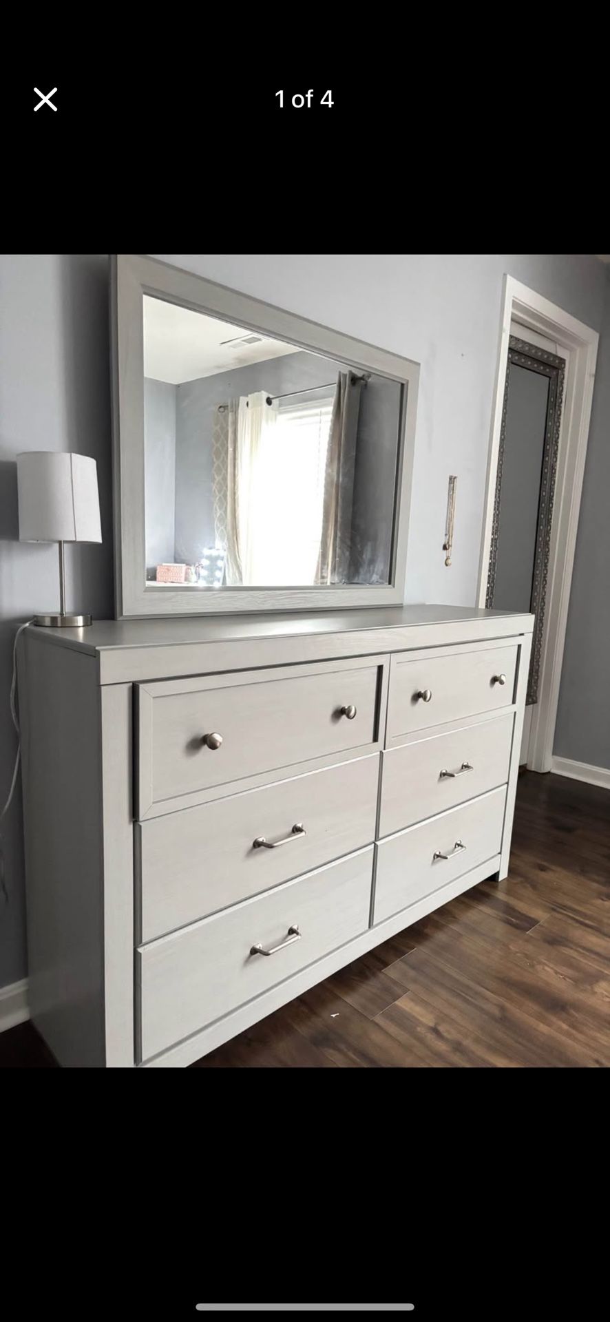 Grey wood dresser with mirror
