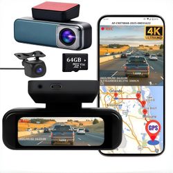 4K Dash Cam Front and Rear, Built-in GPS WiFi Dashboard Camera for Cars 
