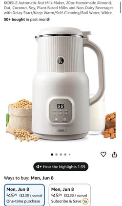 KIDISLE Automatic Nut Milk Maker, 20oz Homemade Almond, Oat, Coconut, Soy, Plant Based Milks and Non-Dairy Beverages with Delay Start/Keep Warm/Self-C