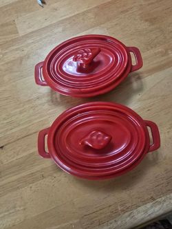 Red Ceramic Mini Oval Cocottes Set of 2