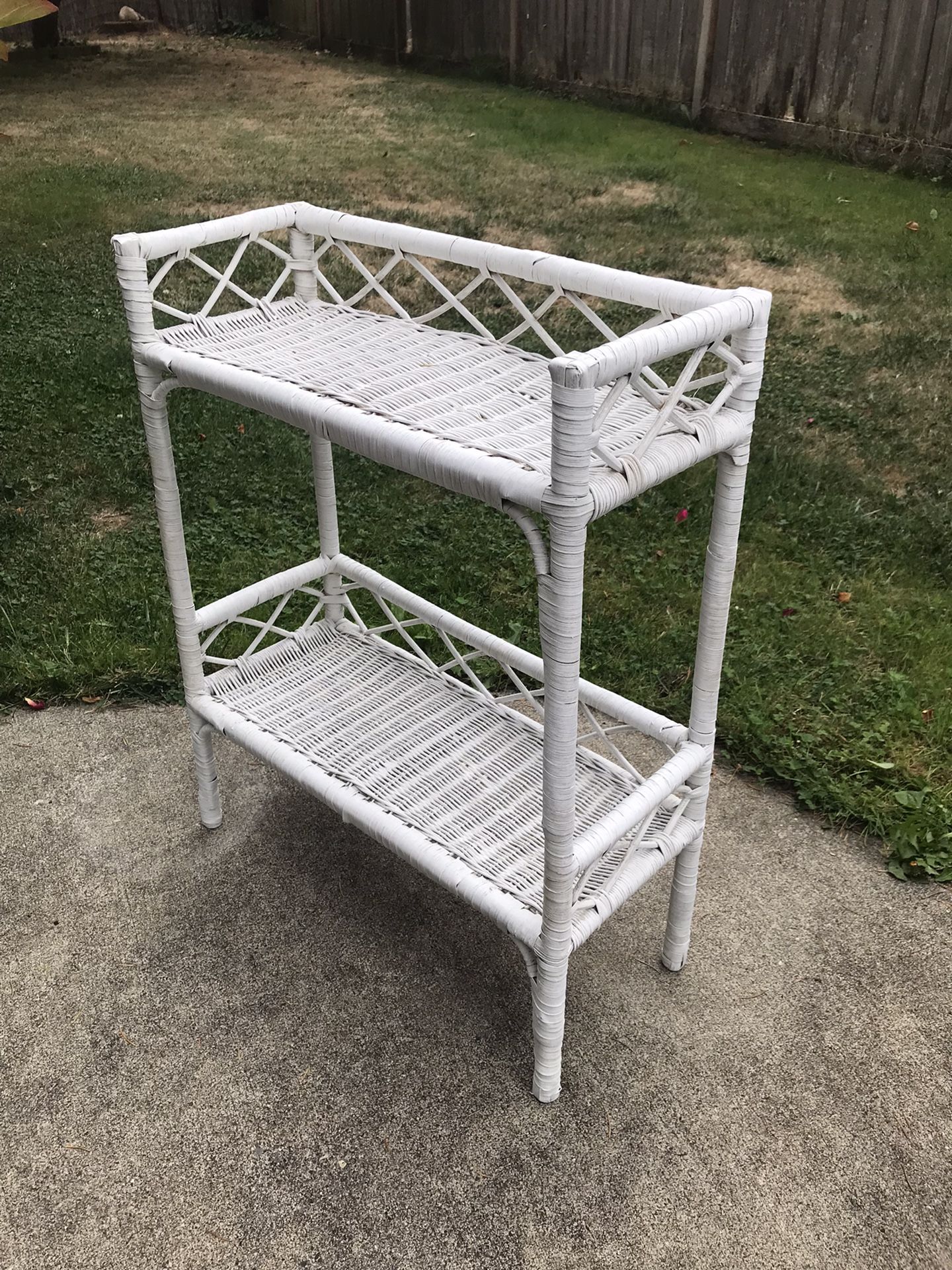 Vintage wicker small shelf freshly painted