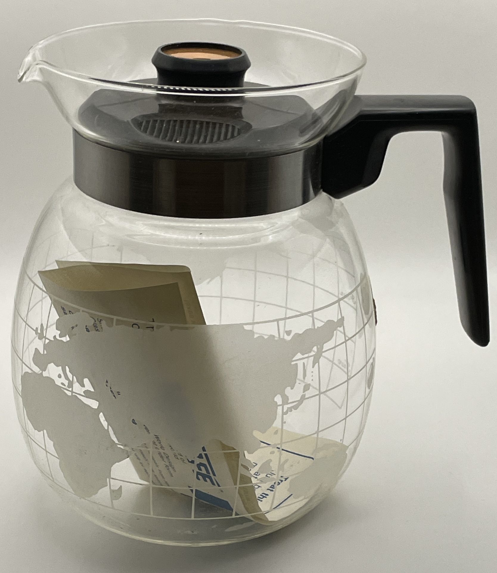 Vintage 1970s Nestle Nescafe Etched World Globe Glass Carafe Coffee Pot  