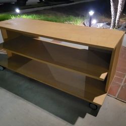 Light Brown Wood TV Media Stand Bookcase Toy Storage Bookshelf Unit With Casters Wheels