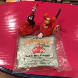 McDonald's 1988 Red Fraggle radish car Action Toy 2”, And 2003 Cat In The Hat Toy 3”