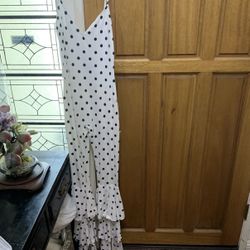 Polka Dot Flare Wide Leg Jumpsuit Ruffle Hem Flowy Palazzo Pants Kloset Envy