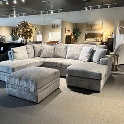 Light Grey 2pc Chaise Sectional Couch