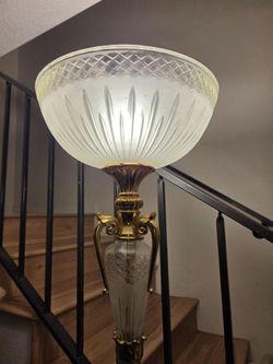 Vintage Brass and Frosted Glass 3-Light Floor Lamp 6ft tall