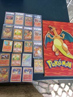 Big Collection of Charizard $1500! All 19 & Frame pic. $888 just Graded Cards. $600! All single raw Pokémon single cards. $350! Frame. All for $1500!