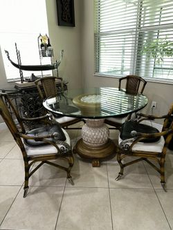 Glass Top Round Dining Table w/ Chairs