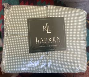 3 Packages Of One Queen Sheet Green Gingham Checkered Set