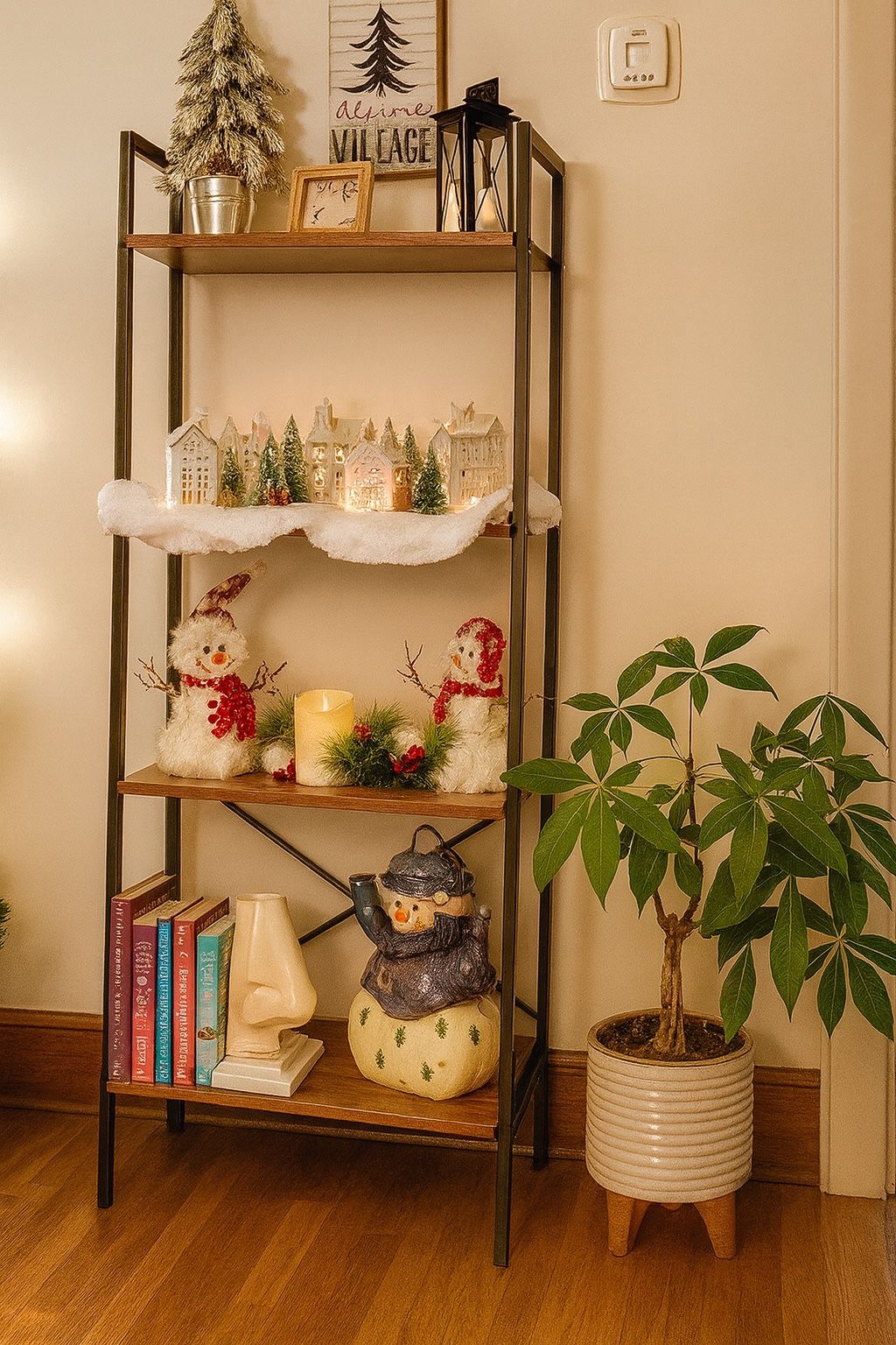 Ladder Shelf, 4-Tier Storage Rack Shelves for Living Room Brown MDF & Steel