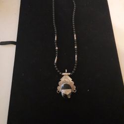 Sterling Silver Onyx Bead Ethnic Tribal Necklace 
