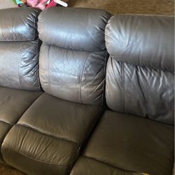 Leather Dark Grey Reclining Couch 