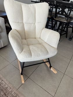 Cream Boucle Upholstered Rocking Chair