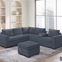 Corduroy Sectional Sofa With Ottoman