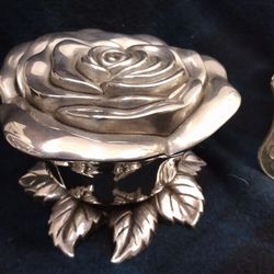 Vintage Godinger Silver plate Rose Trinket Box + Bonus Frame