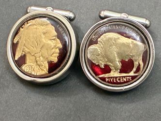 Vintage WEH Walter E Hayward Sterling Silver 1937 Buffalo Nickel Cufflinks